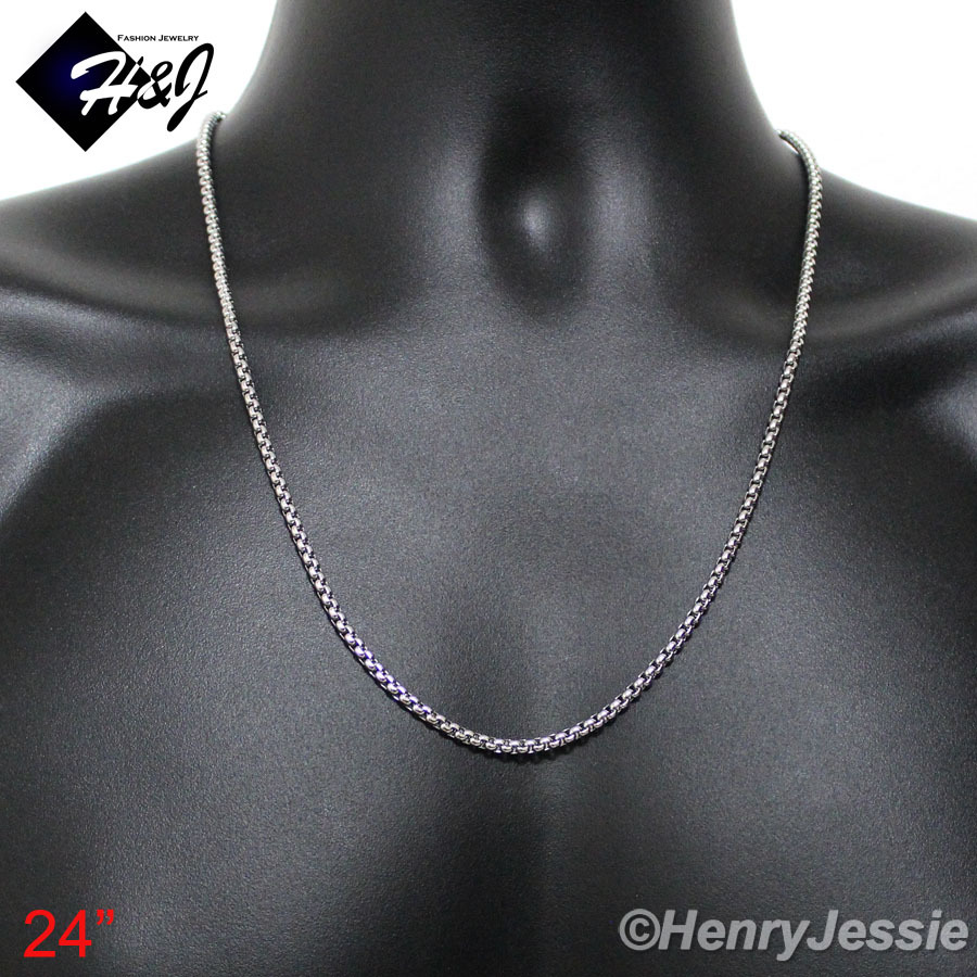 18-36″MEN Stainless Steel 3mm Silver Box Chain Cubic Zirconia Cross Pendant*P104