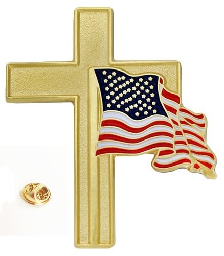 USA Waving Flag Gold Cross 1.9 cm x 2.22 cm Hat Cap Lapel Pin