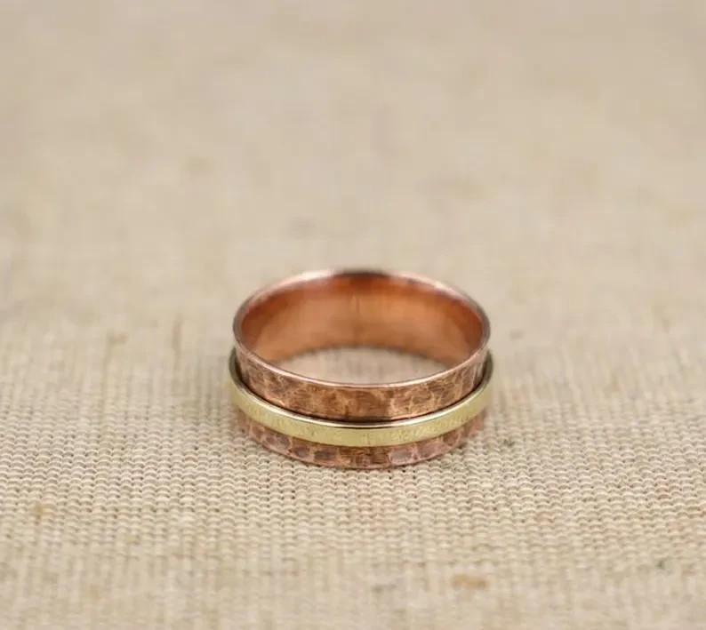 Solid Pure Copper Brass Minimalist Healing Ring, Handmade, Unisex, Hammer
