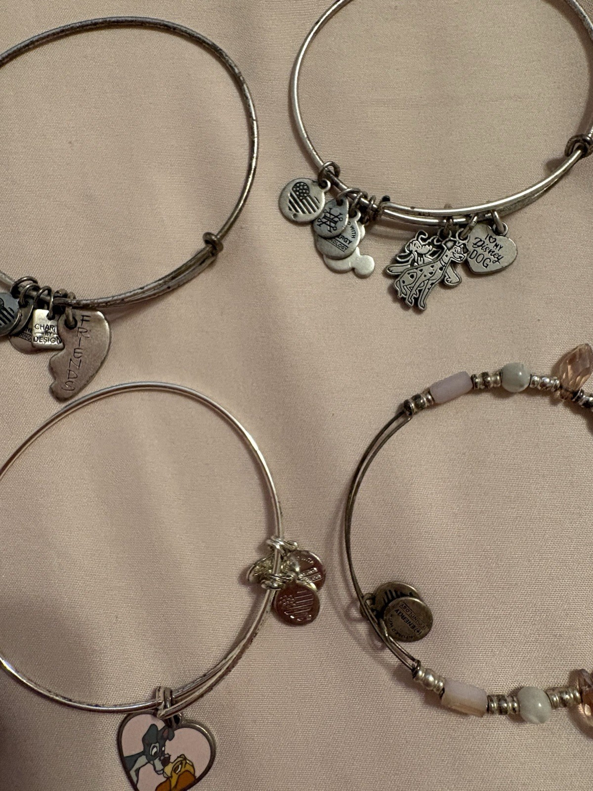 6 Alex and Ani Vintage Bracelet Bundle Lot Some Disney Lady Dogs Pink