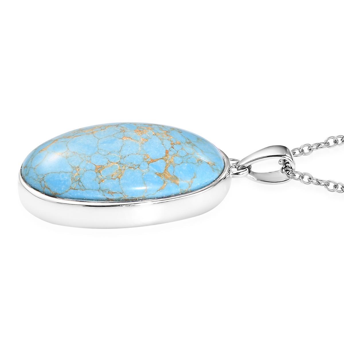 27.75ctw Mojave Turquoise Pendant & Chain 20″ Platinum Plated Copper & Stainless