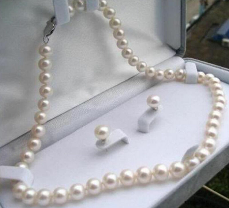 18 Inch Long 7-8mm Real Natural 5 Color Cultured Pearl Necklace Earrings