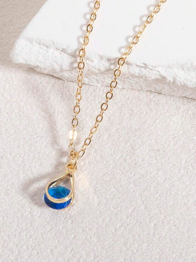Heart Pendant Women Necklace Jewelry Accessories Water Drop Birthstone Gift USA