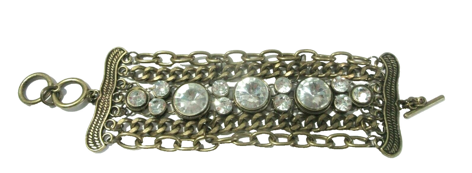 THICK HEAVY CHAIN GLASS WIDE TOGGLE CLOSURE BRACELET CONTEMPORARY