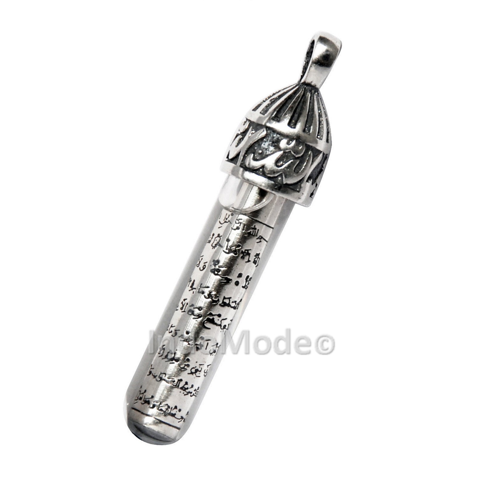 Ayatul-Kursi Zamzam Water Vial Pendant St. Silver Glass Tube Allah Top for Chain