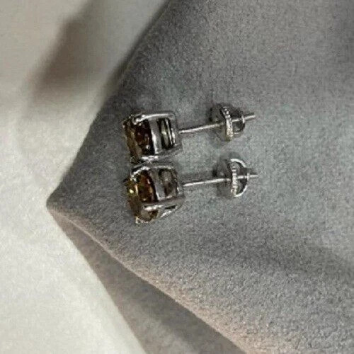 1Ct Simulated Brown Diamond Women’s Stud Earring 14K White Gold Plated