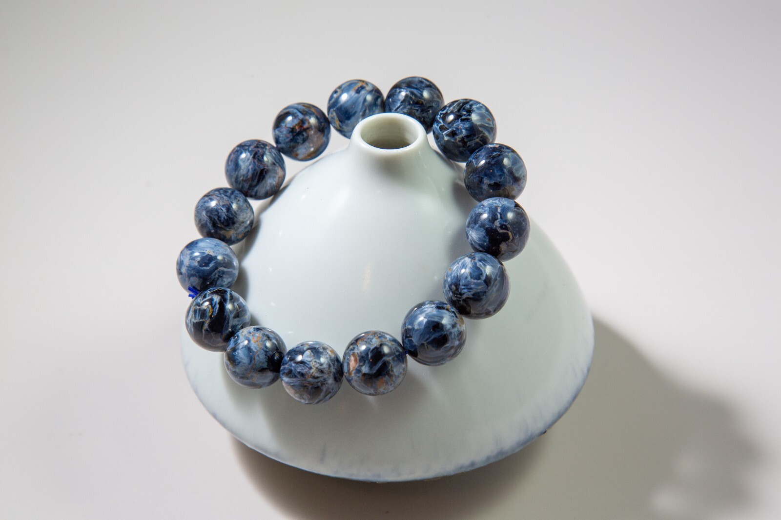 14mm Collection Grade 5A Natural Blue Pietersite Beaded Bracelet, Cat Eye Effect