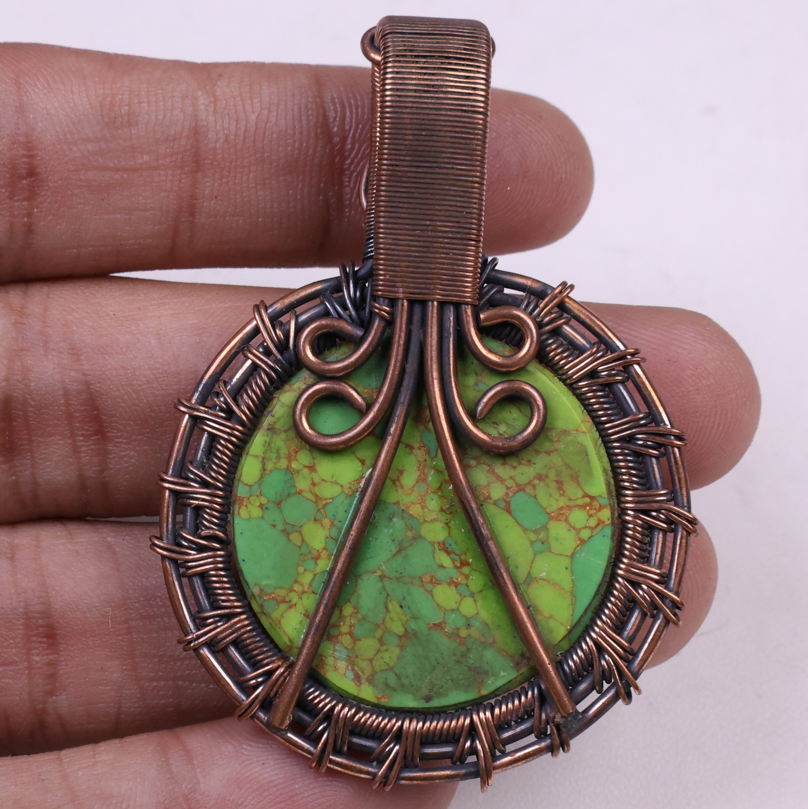 Green Mohave Turquoise Copper Wire Wrap December Birthstone Jewelry 5.5’cm