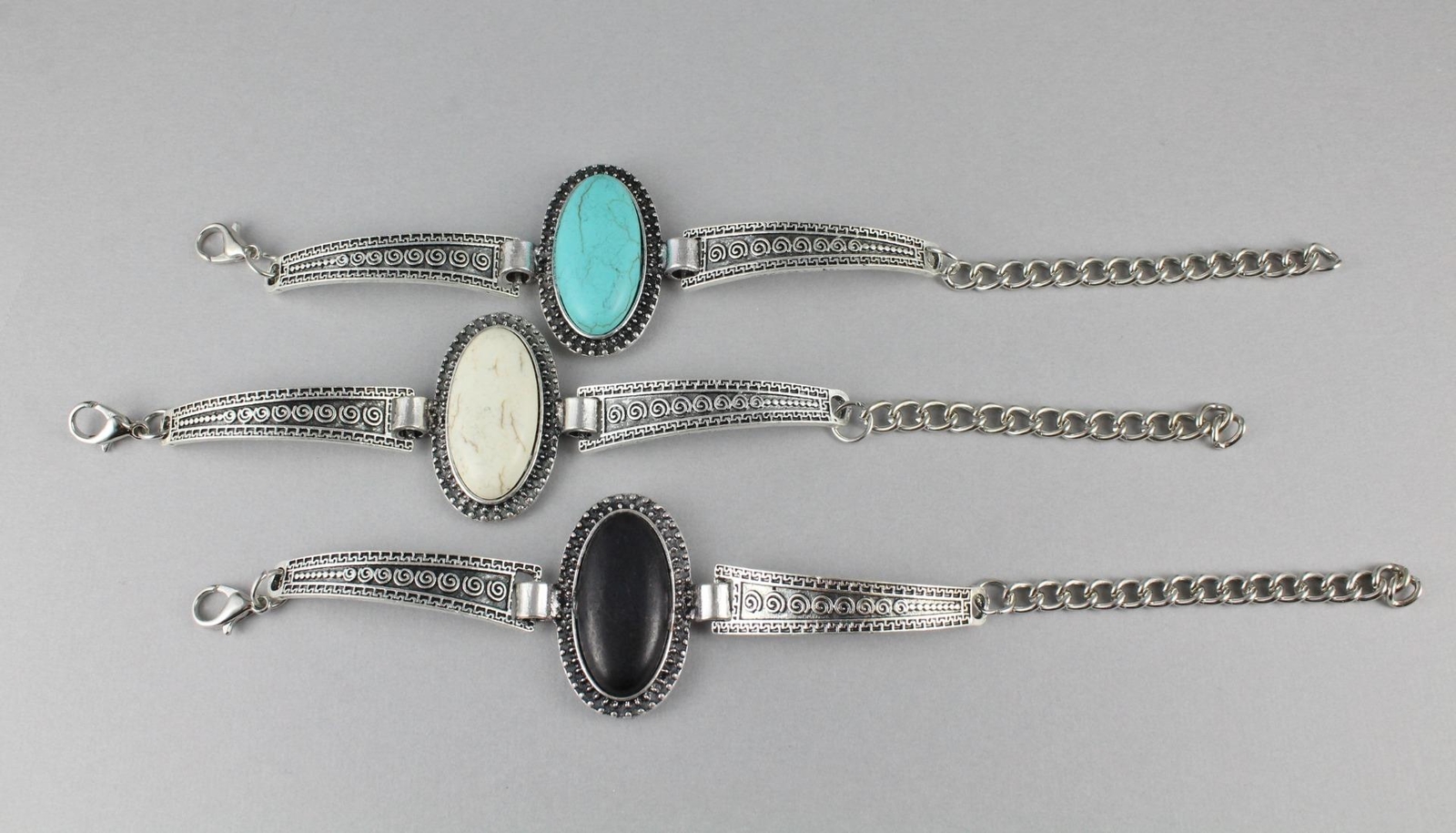 Cream Silver bracelet hinged bangle cuff chain link bracelet big faux gem