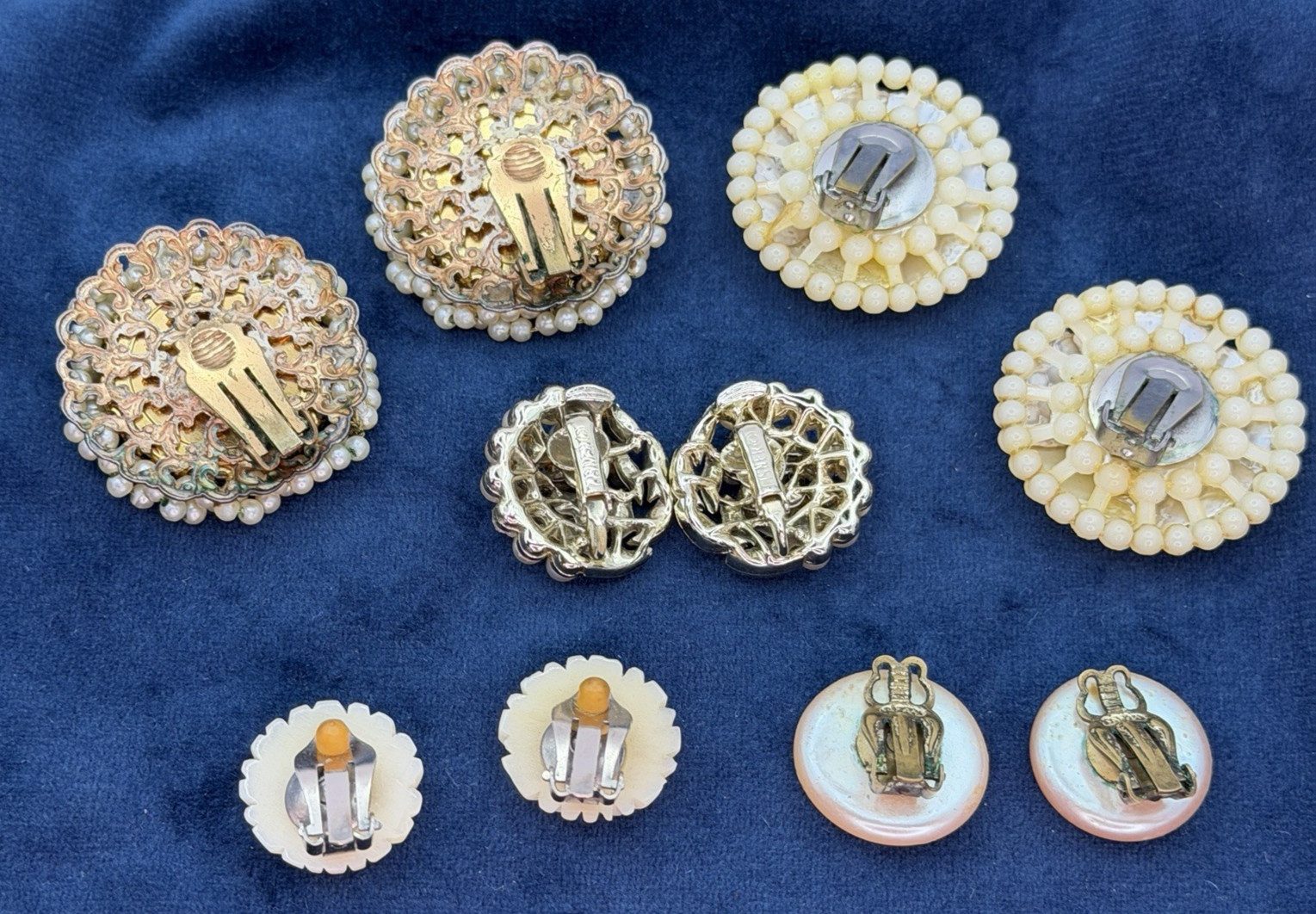 Vintage All Pearl Earrings Jewelry Lot Clip On 5 Pairs Lisner Japan Rose Leaves