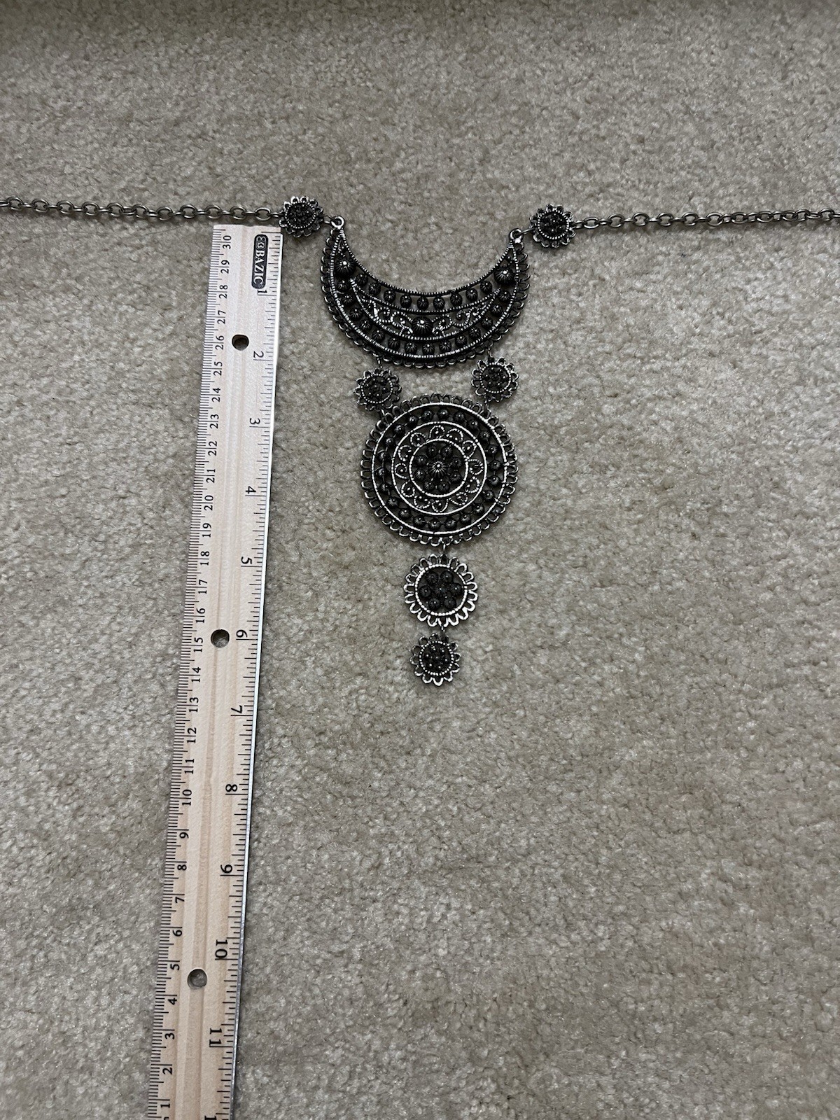 Ethnic Silvertone Necklace Boho Festival Collar Vintage Medalian