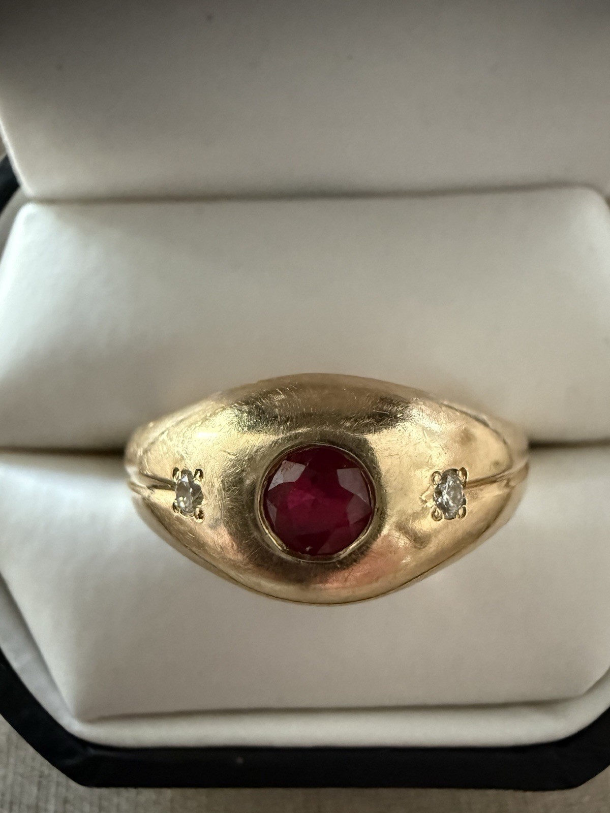 14k Solid Yellow Gold Natural Ruby And Diamonds Men Ring Size 10.75 9.8 Grams