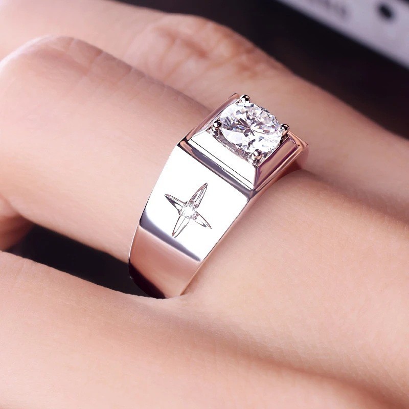 Men’s Zircon Wide Face Adjustable Ring Couple Ring Engagement Ring Opening