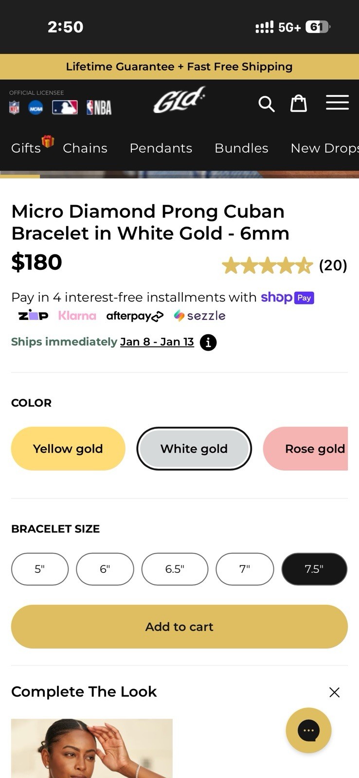 GLD Micro Simulated Diamond 14k White Gold Plated 6mm 6.5” Cuban Bracelet