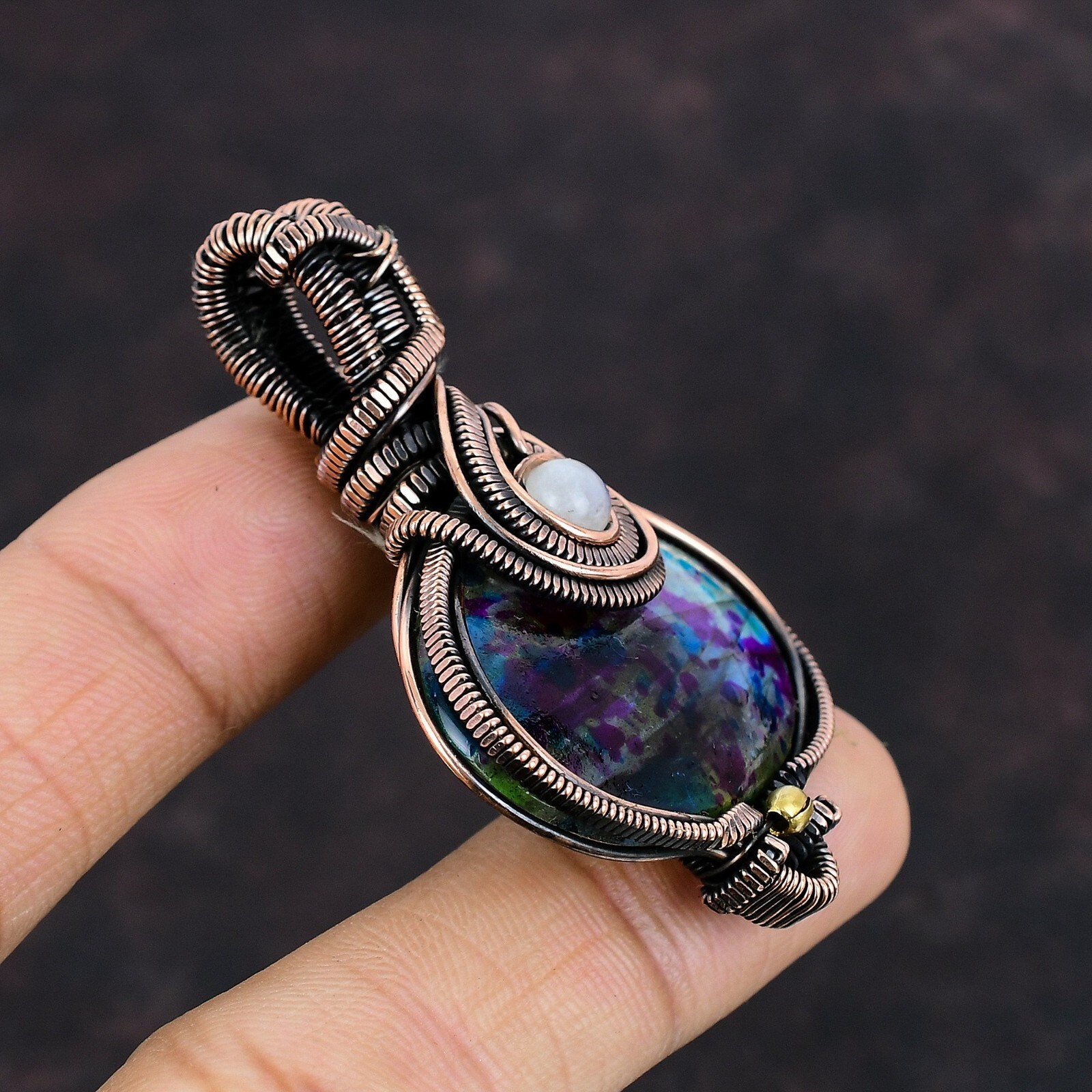 Multi Fire Labradorite Copper Valentine Gift Wire Wrapped Pendant 2.36″
