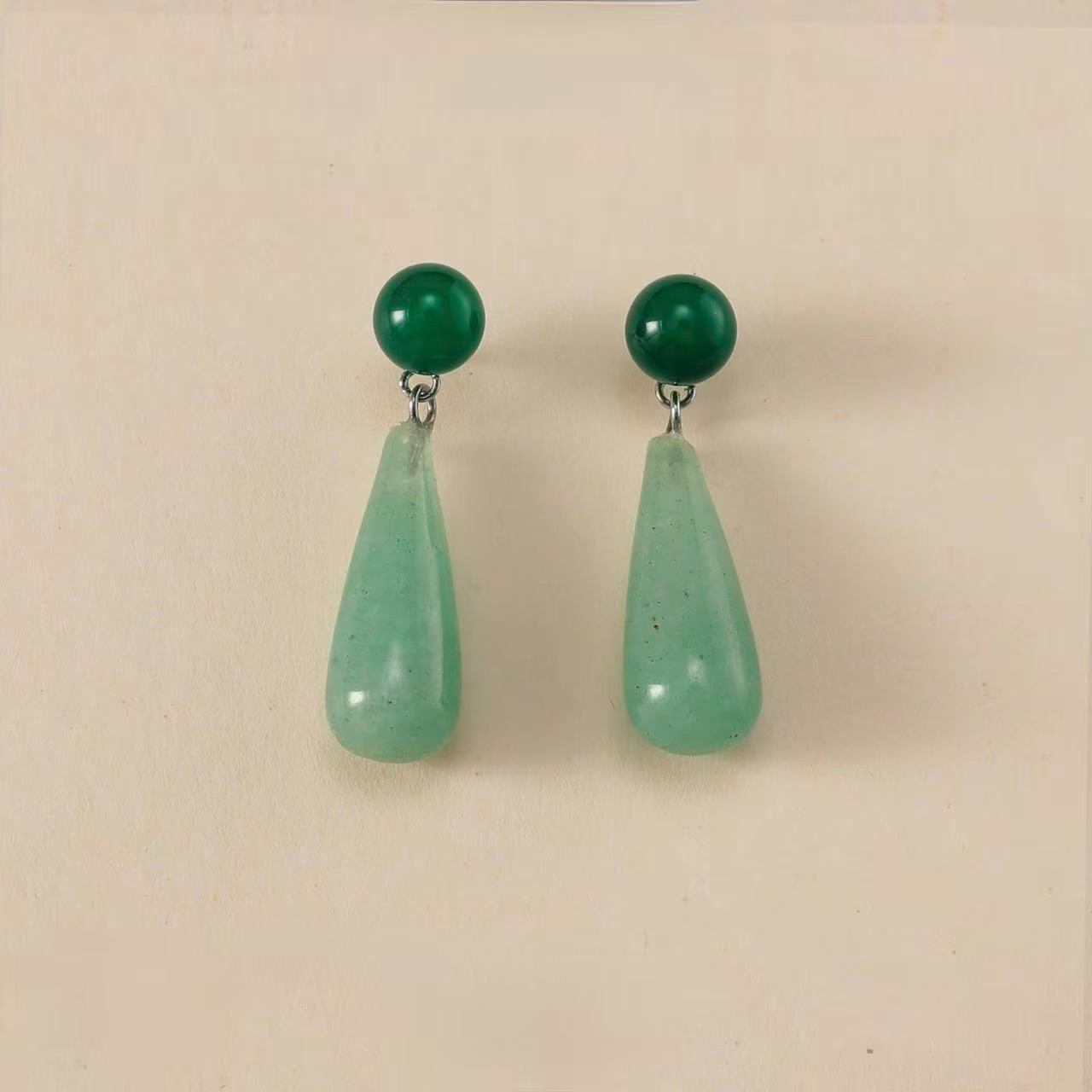 Minimalist Green Chalcedony Teardrop Earrings Natural Stone Statement Jewelry
