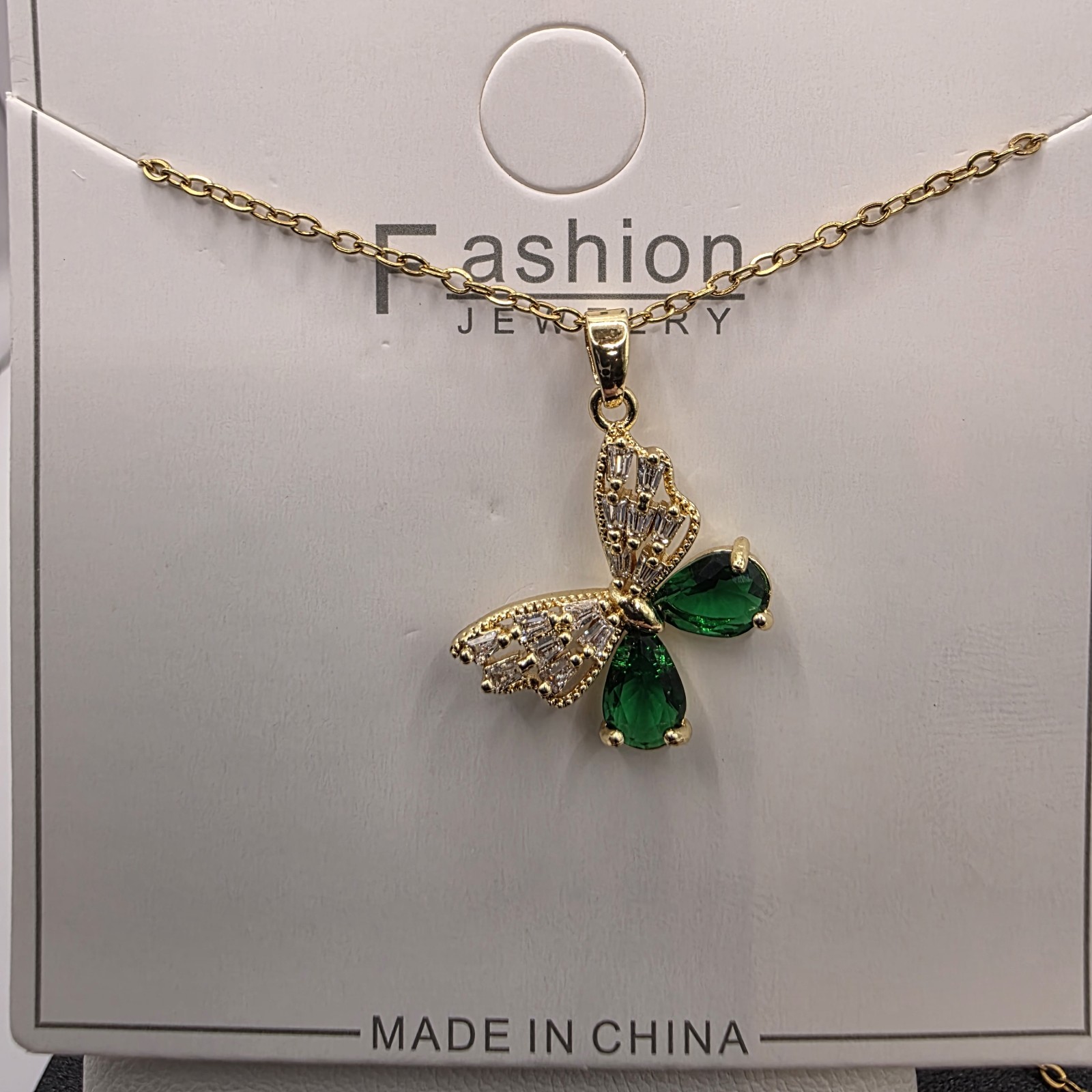 Stainless Steel Copper Plated 16″Necklace w/22mm Cz Butterfly Pendant