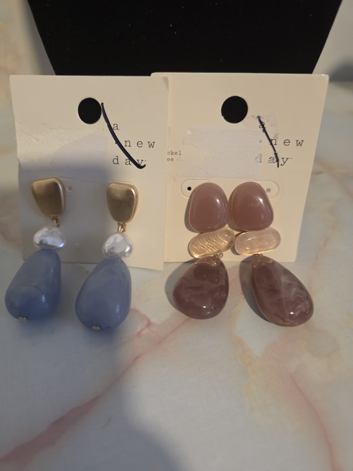 A New Day Lot of 2 Teardrop Dangle Drop Earrings Plastic Butterfly Closure