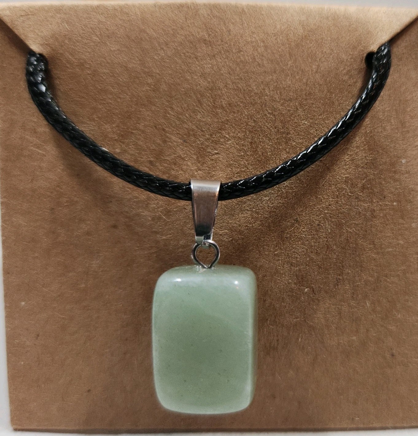 Tumbled Stone Pendant Necklace, Faux Leather Cord, 16″ W/ 2″ Extender