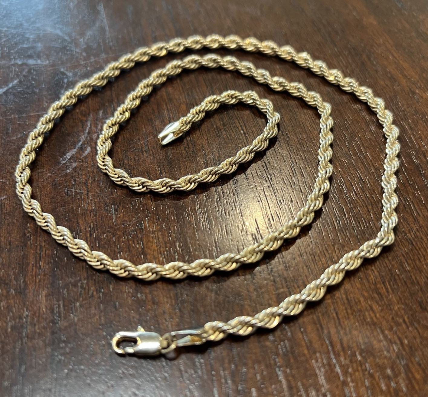 Great Condition Yellow Solid Faux Gold Tone 24″ Classic Rope Chain Necklace 23G