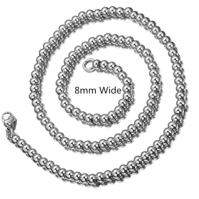 6/8/10mm Hip Hop Men’s 316L Stainless Steel Ball Beads Chain Necklace 7-40inch