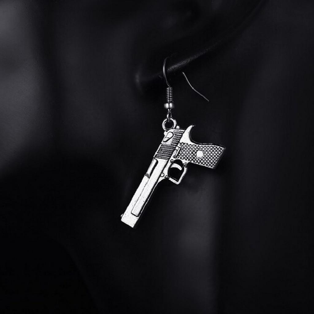 HANDGUN EARRINGS 1.4″ Charm Novelty Weapon Jewelry Gun Pistol Drop Dangle NEW