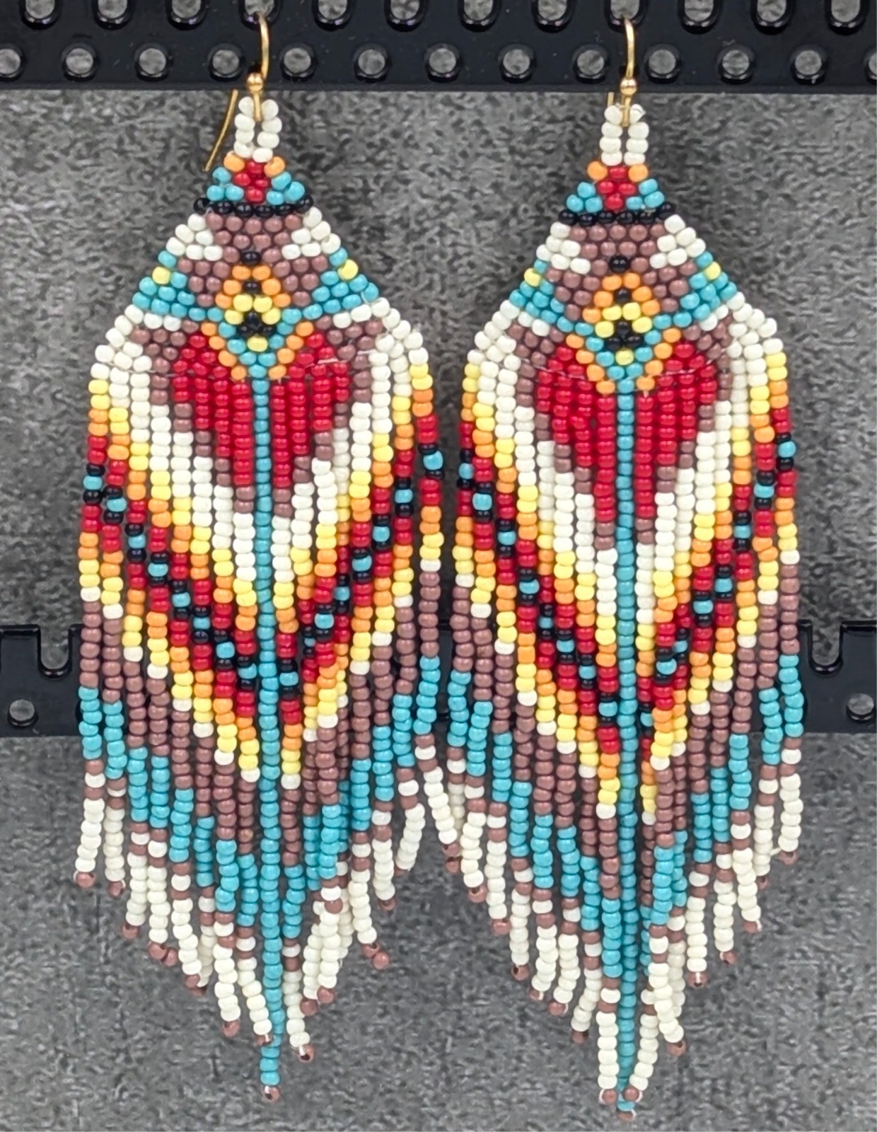 Seed Bead Fringe Earrings – Long Tassel 4 inch Beaded Jewelry Gold Tone