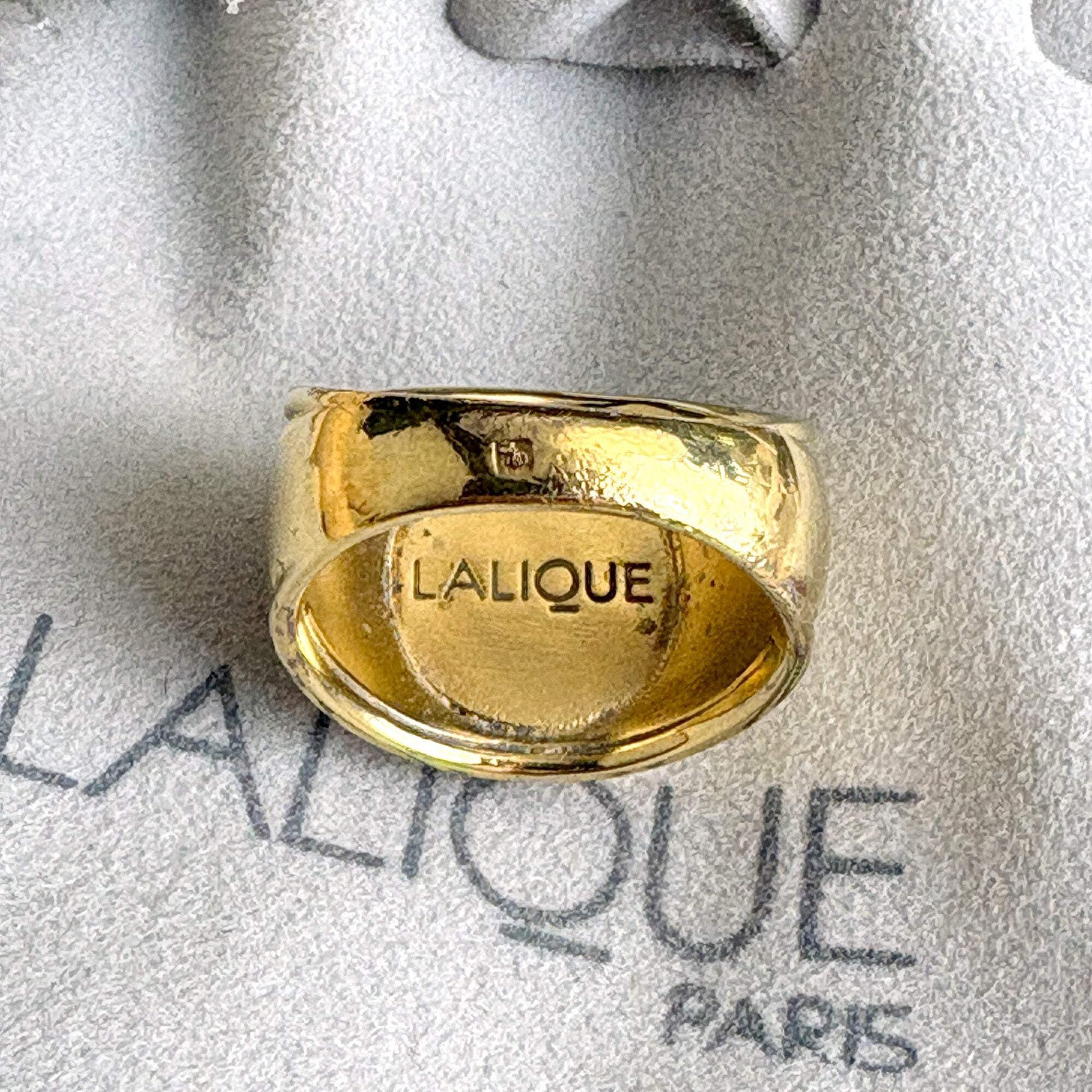 Lalique France Helianthus Sunflower Crystal Ring Gold Vermeil Sz 6.5