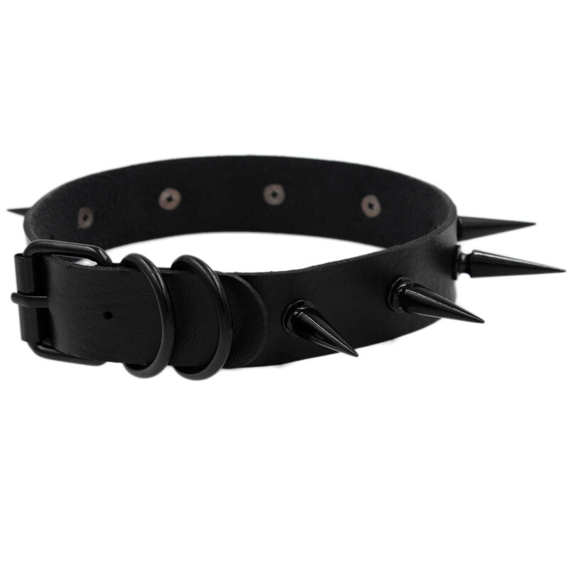 Gothic Punk PU Leather Alloy Spike Rivet Choker Necklace Unisex Rock Club Wear