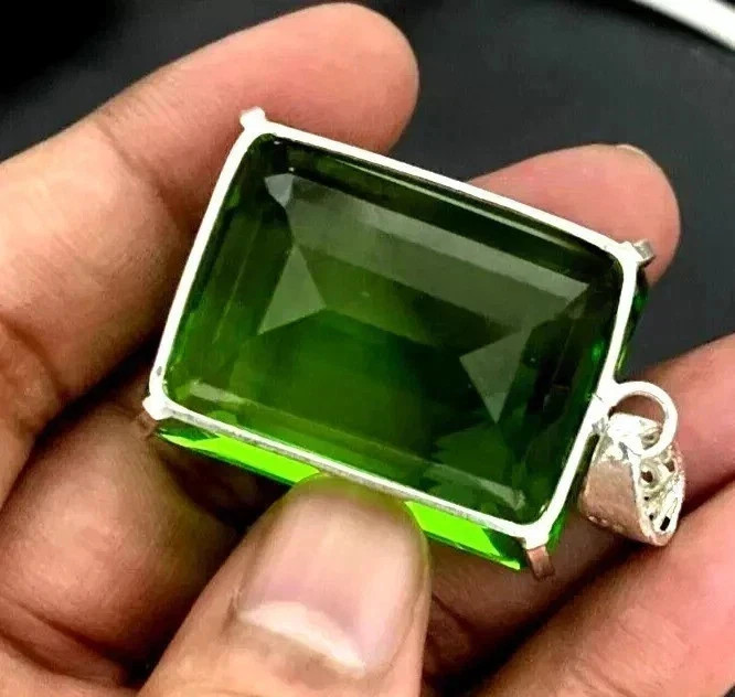 Natural Green Topaz Pendant 925 Solid Silver 120.50 Ct Emerald Cut MR Gemstone A