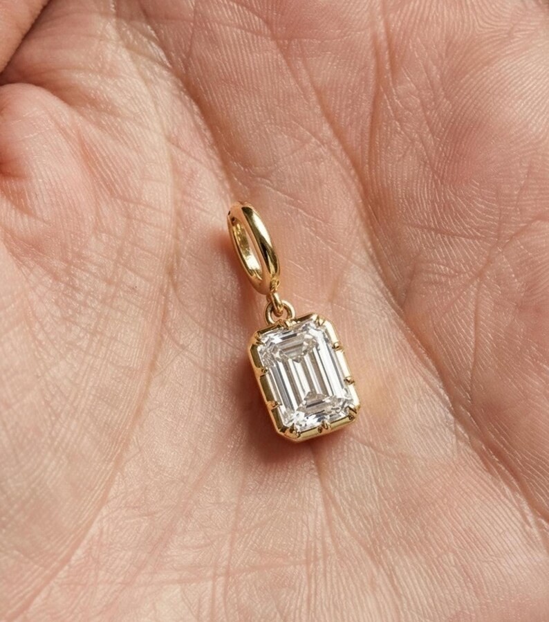 1.50 Ct Emerald Cut Lab Grown Diamond Pendant Bezel Set Anniversary Gift For Her