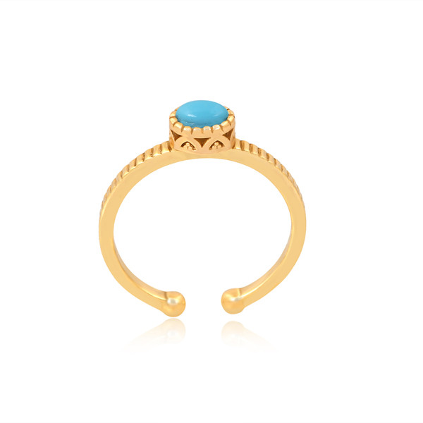 Texture Flat Band Ring – Oval Turquoise Gemstone – Birthstone – Flat Edge Gold