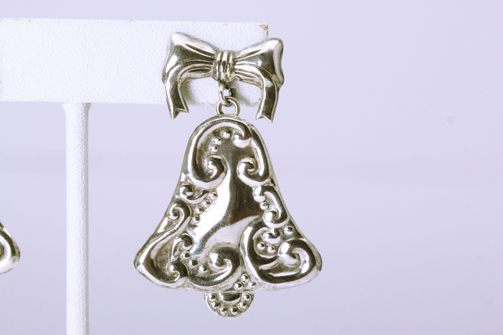 925 Sterling Silver Bell & Bow Dangle Earrings 8.7 Grams (EAR4681)