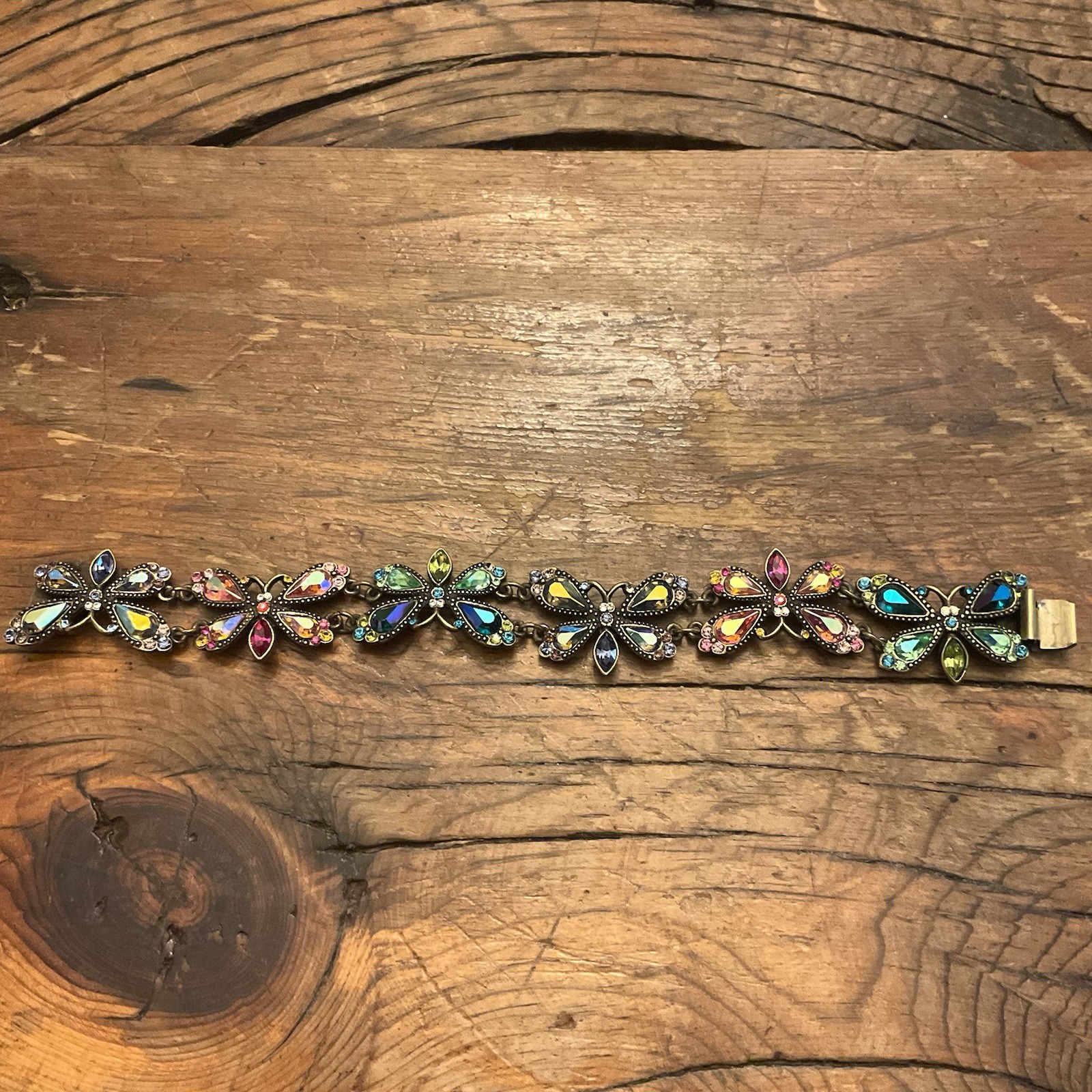 Gorgeous Vintage Sweet Romance Aurora Borealis Crystal linked Butterfly Bracelet