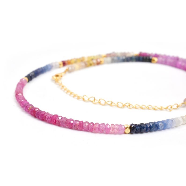 3-4MM Multi Sapphire Faceted Roundelle Gemstone Beads Properties Necklaces 32”