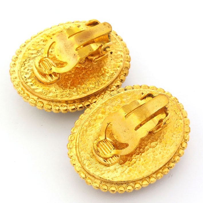 【Chanel】Oval Coco Mark Gripoix Clip Earrings Iconic Design 【Earrings】