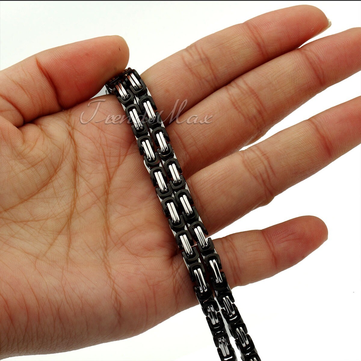 Men’s Black&Silver Stainless Steel Byzantine Box Chain Necklace Jewelry 18″-30″