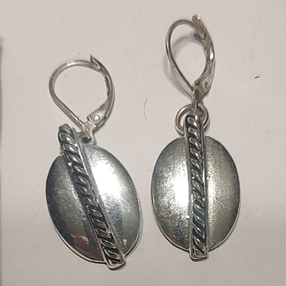Silver Tone Oval Dangle Drop Leverback Earrings for Lobe, Metal, No Stone