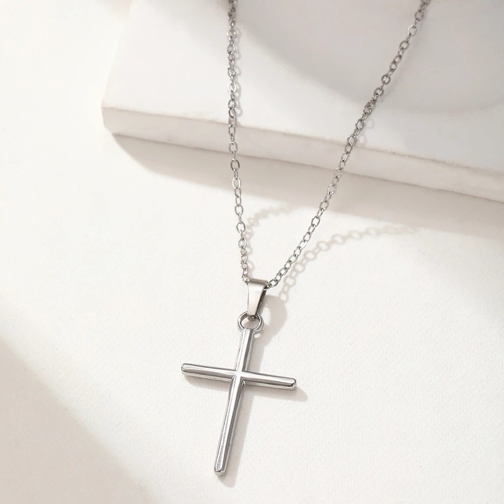 Jewelry Men Women Stainless Steel Silver Cross Pendant Necklace
