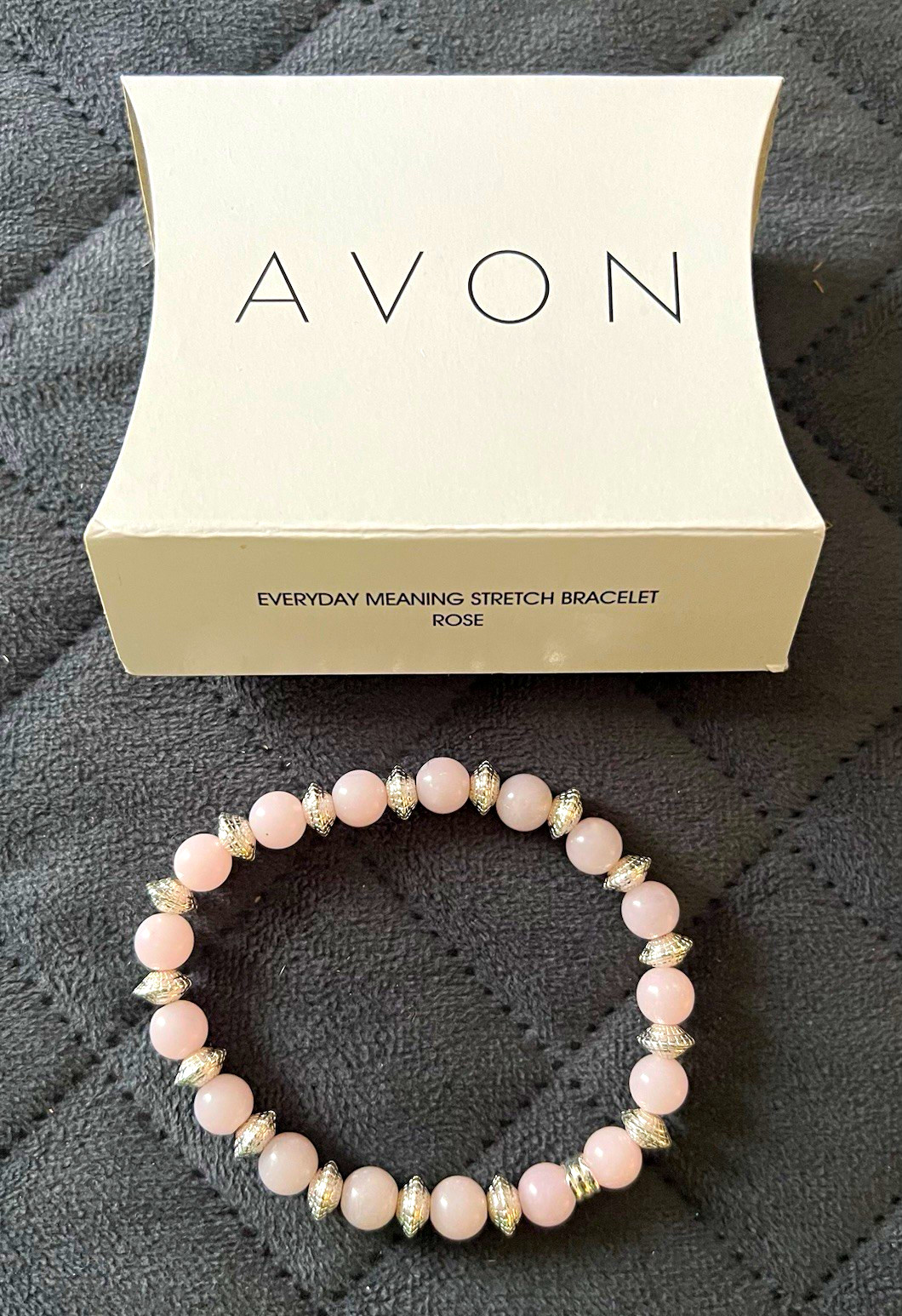 Avon Everyday Meaning Pink/Silver Round Beaded Stretch Bracelet No Clasp