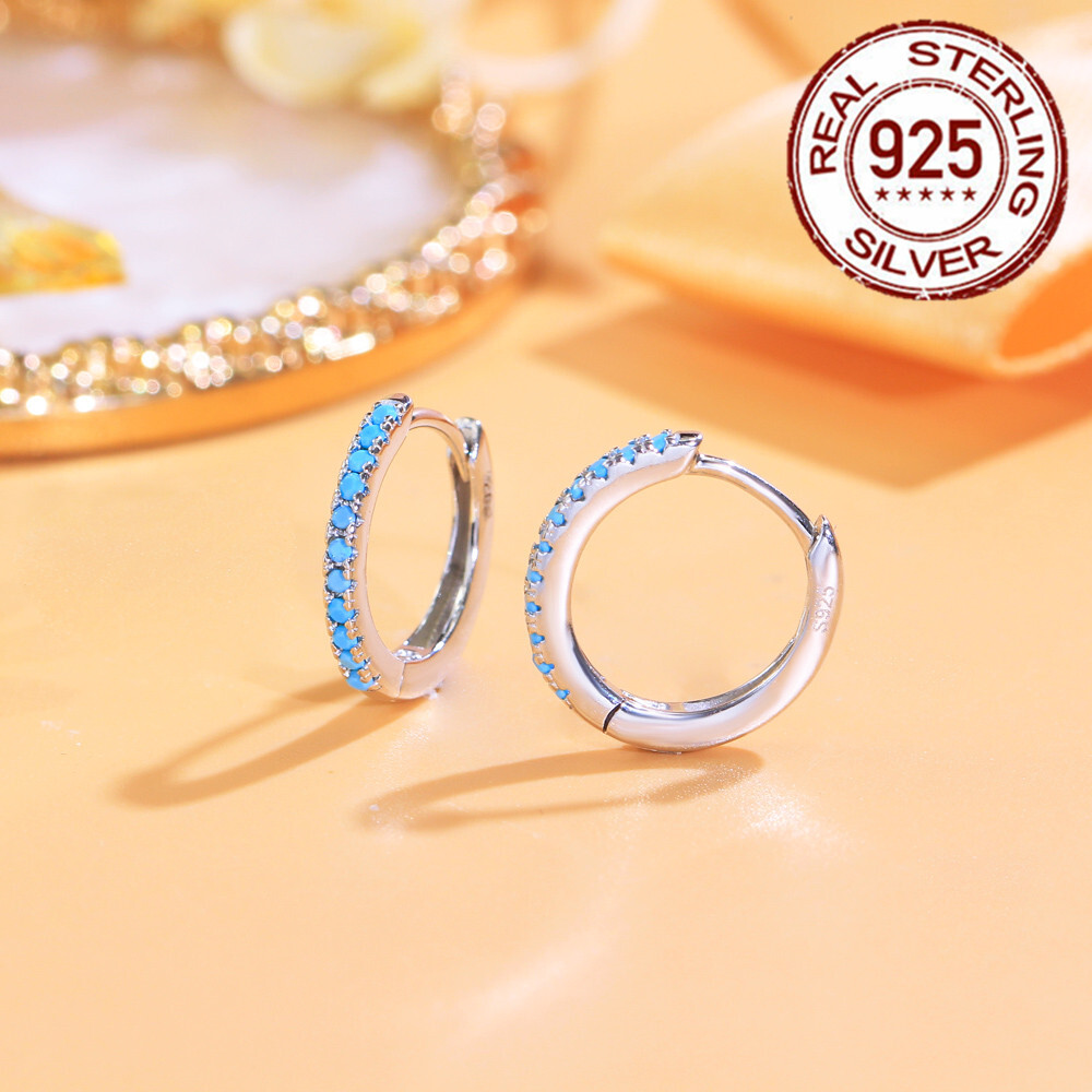 14mm 925 Sterling Silver Small Round Hoop Earrings Women Cubic Zirconia Jewelry