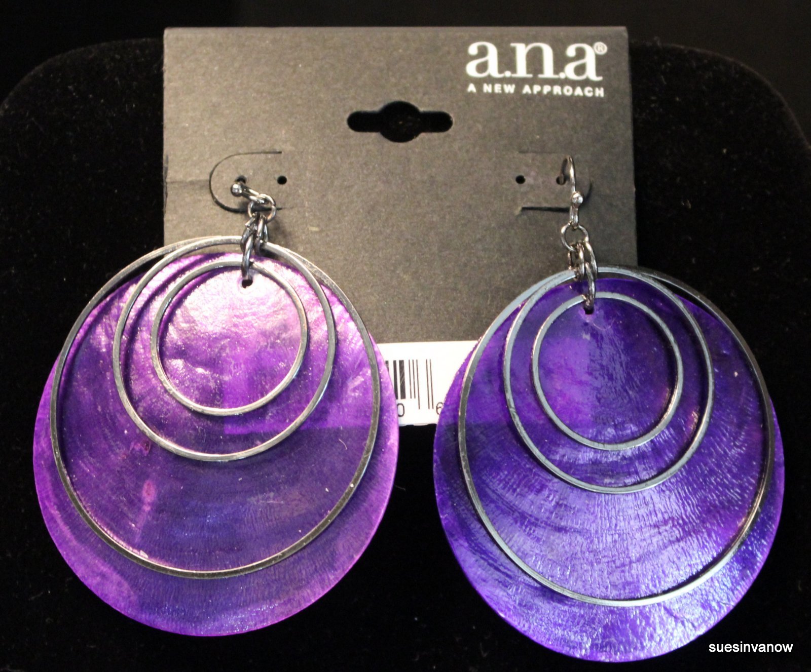 A.N.A. Purple Hoop Earrings Hook A New Approach Classy Fun Elegant Gorgeous 2.5″