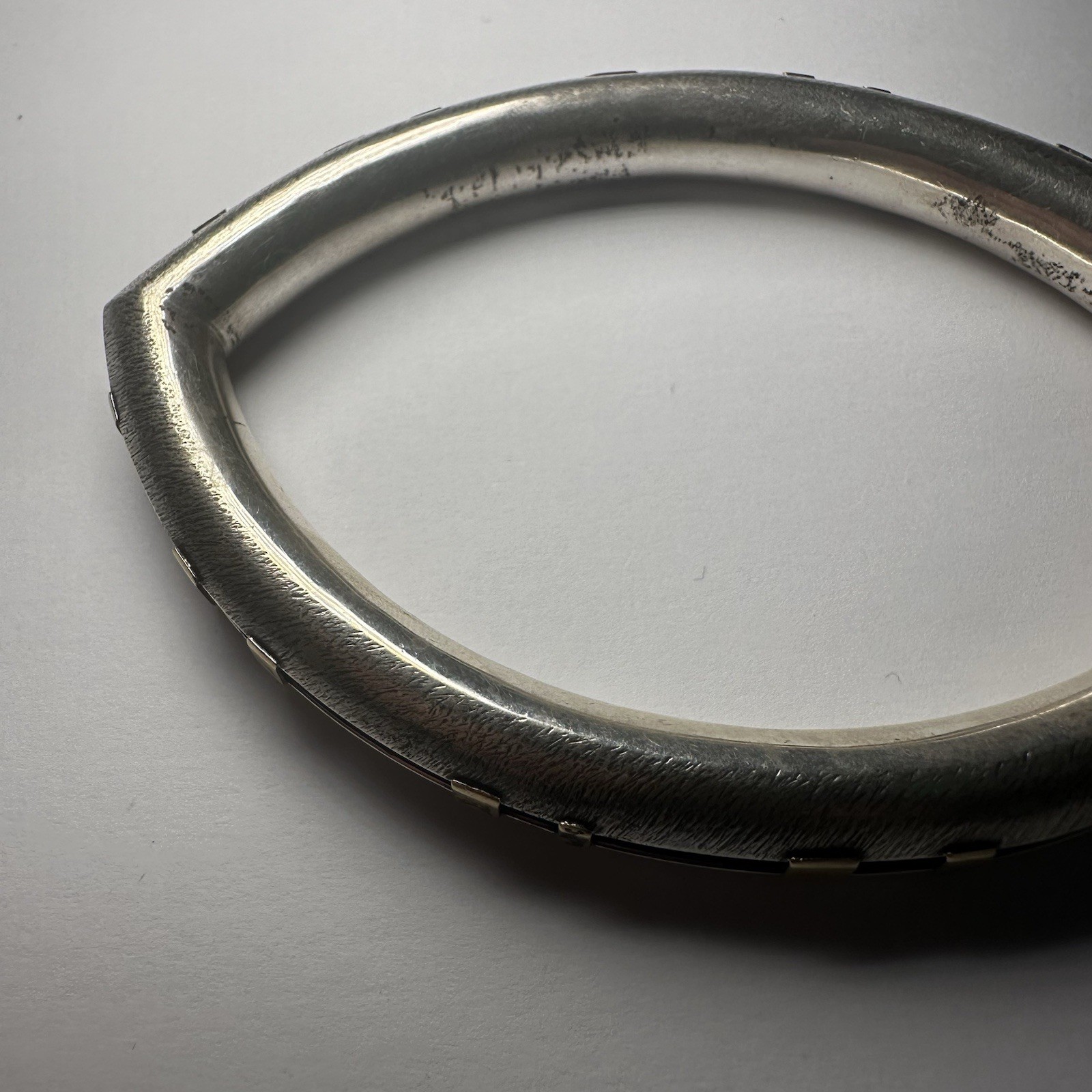 4 inch vintage silver t Bangle bracelet with square accent links, asymmetrical