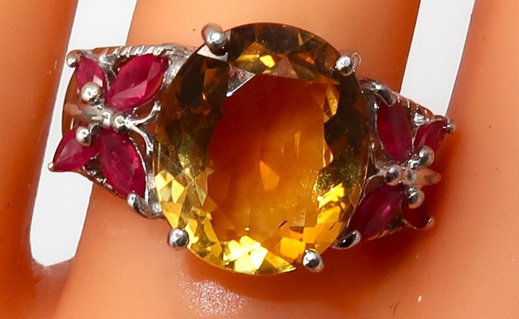 ZALES Jewelers Design Citrine & Ruby Butterfly Motif Statement Ring, Size 8