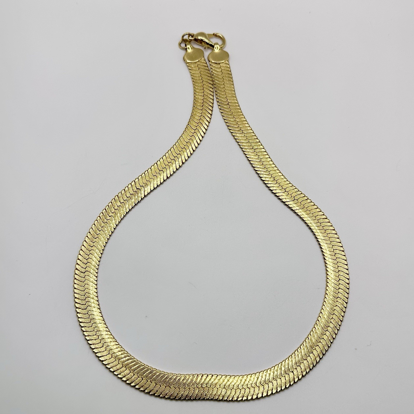 Gold Plated Herringbone Chain Necklace Flat Snake Statement Chain Men Women 20”