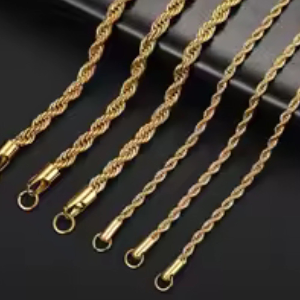 Gold Tone Twisted Rope Chain Necklace Stainless Steel Link Chain for Men Women