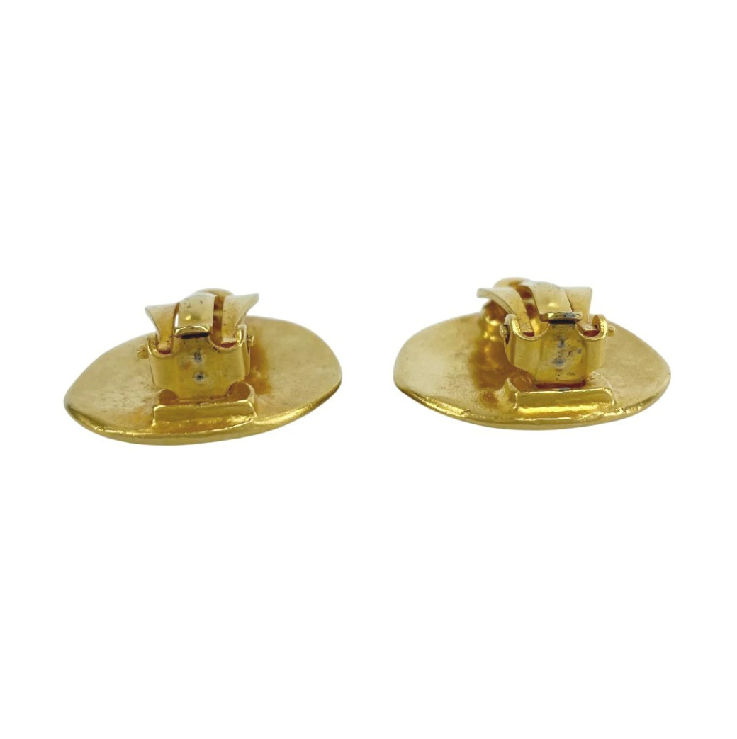 CHANEL CC Logos Round Clip-On Earrings Gold Tone 96P Auth #7899