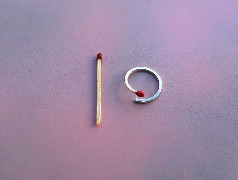 Unique Silver Matchstick Design Adjustable Ring – Handmade, Minimalist Jewelry