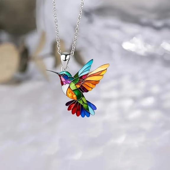 Colorful Hummingbird Necklace 2D Hummingbird Necklace Bird Necklace For Women
