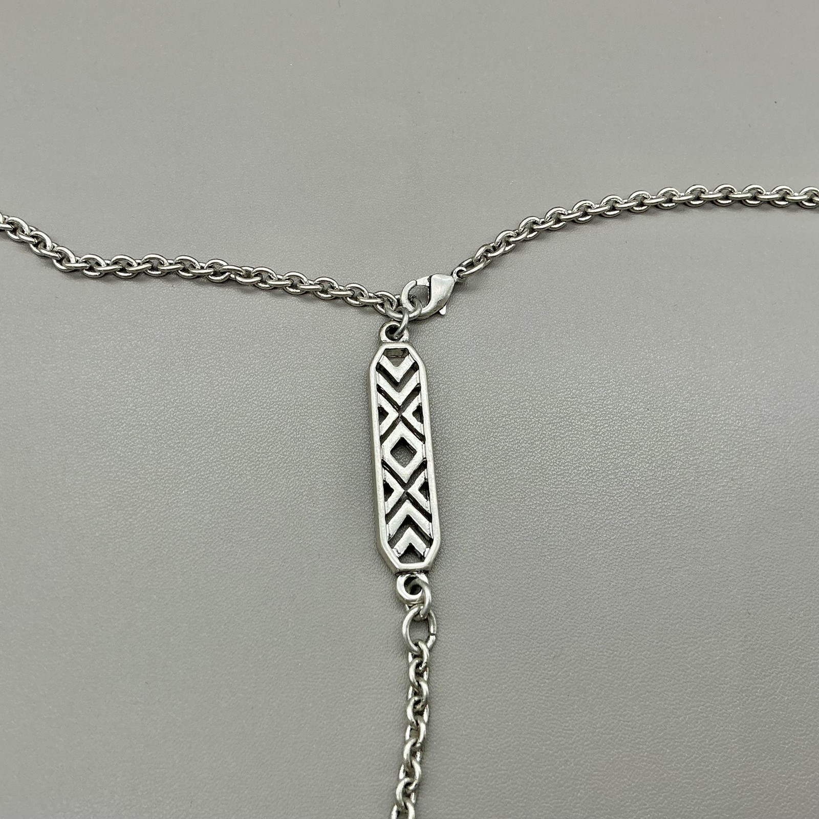 Necklace Silver Tone Rectangle Pendant Lariat Y-Drop Womens Statement Jewelry
